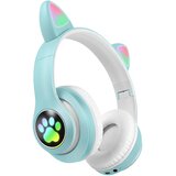 Avizar Brezžične Bluetooth slušalke za otroke s svetlečimi RGB mačjimi ušesi, Mentol zelena, (5000299366) Cene