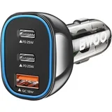 Avtomobilski polnilec 2 USB-C + USB Rapid Charge 65W z LED osvetlitvijo, Prozorno črna, (5000070141)