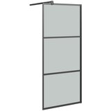 Pregrada za tuš s policom crna 80 x 195 cm s mutnim staklom ESG | shoptok.hr