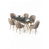 Hanah home Set trpezarijskog stola i stolica (7 delova) Zae Black Marble Gold Cappuccino | Eponuda.com