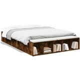 Maison Chic Posteljni okvir - Dvoposteljna postelja - Zakonska postelja dimljeni hrast 135x190 cm inženirski les-J14273, (21775735) | Shoptok.si