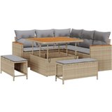  8-dijelni Vrtni Sofa Set s Jastucima Bež Poly Ratan Akacija 3-dijelni Vrtni Set za Jelo s Jastucima Bež Poly Ratan Akacija Cijene