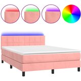  box spring s madracem LED ružičasti 140x200cm baršunasti | shoptok.hr