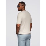 Ombre Men's knitted t-shirt with buttons at the neckline - light grey | shoptok.hr