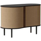 UMAGE Smeđa/svjetlo smeđa niska komoda u dekoru hrasta s kliznim vratima 100x67 cm Audacious – Cijene