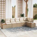 vidaXL 6-delni set vrtne sedežne garniture z blazinami Bež Poli ratan | Shoptok.si