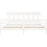  Okvir za krevet s uzglavljem bijeli 200x200 cm od masivnog drva | shoptok.hr