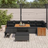 vidaXL 9-dijelni set vrtnih sofa s jastučićima Crni poli ratan | shoptok.hr