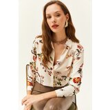 Olalook Women's Ecru Floral Patterned Woven Viscose Shirt Cene