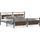 Metalni Kovinski posteljni okvir brez vzmetnice rjavi hrast 193x203 cm, (21829077) | Shoptok.si