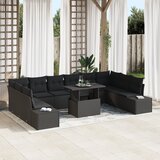 vidaXL 11 delni set vrtne sedežne garniture s blazinami črna poli ratan | Shoptok.si