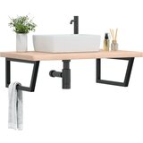  Zidna polica za umivaonik od čelika i masivne hrastovine Smeđa 100 x 60 x 4 cm | shoptok.hr