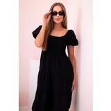 Kesi Włoski Women's viscose dress with puffed sleeves and a ruffled top black | shoptok.hr