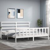 vidaXL Posteljni okvir z vzglavjem bel 200x200 cm trden les Cene