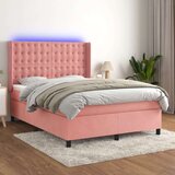 vidaXL Krevet box spring s madracem LED ružičasti 140x190cm baršunasti | shoptok.hr