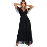 numoco basic 635-2 MELANIA long, shiny dress with a neckline and short sleeves - black | Shoptok.si