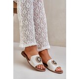 Lewski Shoes Leather Slippers With Decoration On Flat Heel Gold Distressed Lewski | Shoptok.si