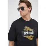 Just Cavalli Bombažna kratka majica črna barva