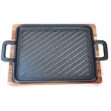 Cast Iron BBQ grill plancha s integrisanim ručkama i podloškom od drveta agacije, 32 × 15 cm