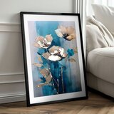  Stenski plakat z EXTRA učinkom - Teal Flowers Cene