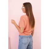 Kesi Włoski Women's sweater made of soft fluff with a V-neck and short sleeves salmon | shoptok.hr