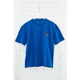 Trendyol Indigo Relaxed/Relaxed Cut Horse/Animal Embroidered Short Sleeve 100% Cotton T-Shirt cene