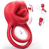 SuperLove Vibrating Cock Ring with Licking Tongue Red | Shoptok.si