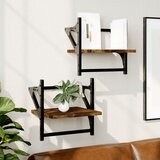 Maison Chic 2 kosi Stenske Police - Viseče police s prečkami dimljen hrast 30x25x30 cm, (21793430) | Shoptok.si