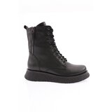 DGN 335 Women's Thick Sole Lace-up Boots Black Genuine Leather Cene