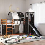 vidaXL Krevet na kat s toboganom i zavjesama bijelo-crni 90 x 200 cm | shoptok.hr