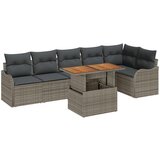 vidaXL 7-delna vrtna sedežna garnitura z blazinami siva poli ratan akacija, 2-sedežna vrtna sofa z blazinami siva poli ratan | Shoptok.si