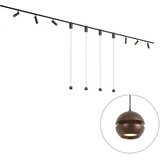 QAZQA Sodobni sistem tirnih svetil s 6 reflektorji in 4 visečimi svetilkami Easylift temno bronasta 1-fazna - Slimline Uzzy Tira Cene