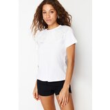 Trendyol White Accessory Collar Detailed Regular Knitted T-Shirt Cene