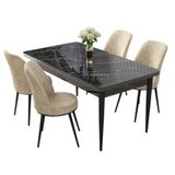 Hanah home set trpezarijski sto i 4 stolice nil black marble cream Cene