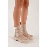 Shoeberry Women's Patray Beige Suede Stoned Thick Sole Elastic Boots Beige Suede cene