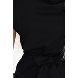 Numoco 240-8 ROXI dress with asymmetrical skirt and belt - BLACK | Shoptok.si