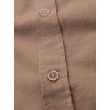 Ombre Men's linen shirt with classic collar and pockets REGULAR FIT - light brown | Shoptok.si