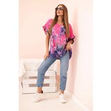 Kesi Włoski Women's cotton blouse with floral print and short sleeves pink | shoptok.hr