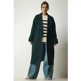 Happiness İstanbul Women's Emerald Green Double Breasted Neck Belted Oversize Cachet Coat