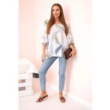 Kesi Włoski Women's cotton blouse with leaves with roll-up sleeves white | Shoptok.si