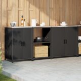 vidaXL Set za kuhinjsku pohranu s policom Ostalo s pohranom s vratima 3 pcs Crna 210 x 50 x 92 cm | shoptok.hr