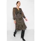Trendyol Belt A-Line, Double Breasted Collar Patterned Chiffon Woven Dress Cijene