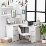 Maison Chic Kotna Pisalna miza - pisarniška miza - Računalniška miza visok sijaj bela 145x100x76 cm iverna plošča, (21785316) | Shoptok.si
