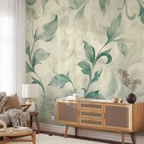  Foto tapeta - Watercolor Botanical Motif Delicate Green-Beige Leaves 100x70 Premium | shoptok.hr