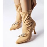 Gemre Beige ankle boots decorated with a rhinestone bow Mars | Shoptok.si