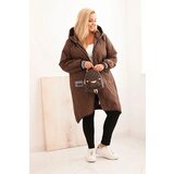 Kesi Włoski Plus Size women's quilted jacket with a hood and sporty cuffs chocolate | Eponuda.ba