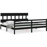 The Living Store Posteljni okvir z vzglavjem črn 200x200 cm trden les - Posteljni Okvir, (21524877) | Shoptok.si