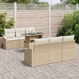 vidaXL vrtni kavč 7-delni set Bež Poli ratan in poliester Vrtni kavč | Shoptok.si