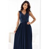 Numoco 215-6 LEA long elegant maxi dress with lace top and slit on the leg - navy blue | shoptok.hr