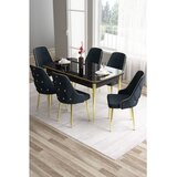 Hanah home trpezarijski set Tia, sto i 6 stolica, ploča u dekoru crnog mermera, zlatne noge, antracit tkanina Babyface | Eponuda.com